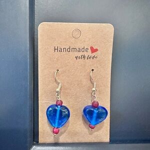 18 K gold plated Vibrant Blue glass heart Earrings